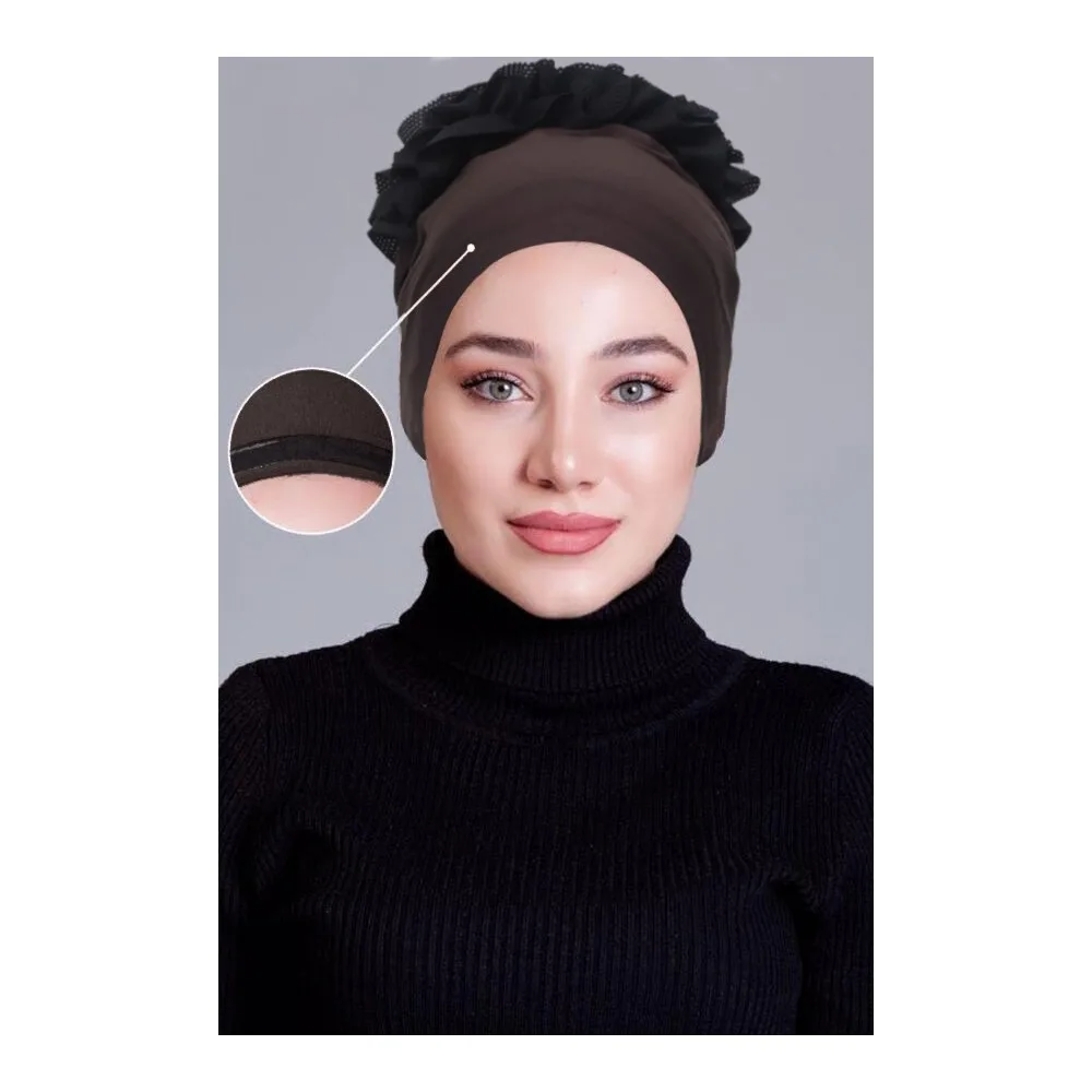 Kahverengi Fırfırlı Kaymayan Bone (Likralı)
