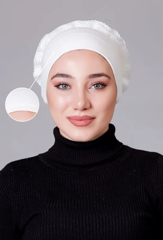 Krem Fırfırlı Kaymayan Bone (Likralı)