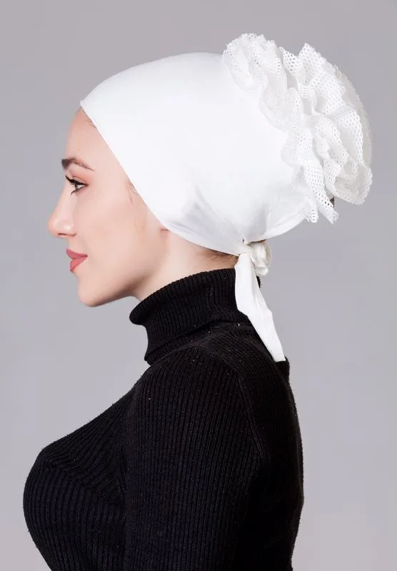 Krem Fırfırlı Kaymayan Bone (Likralı)